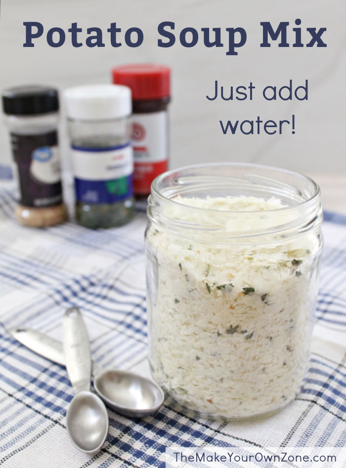 A jar of homemade potato soup mix