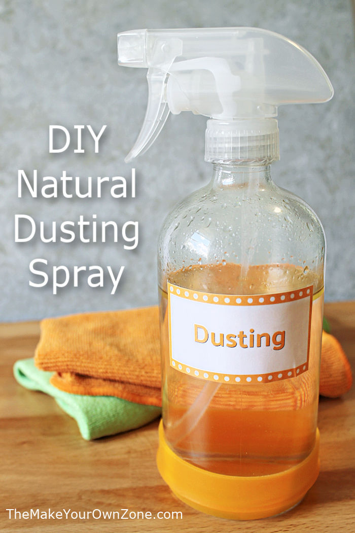 A spray bottle of homemade natural dusting spray