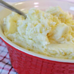 A serving dish of mashed potatoes
