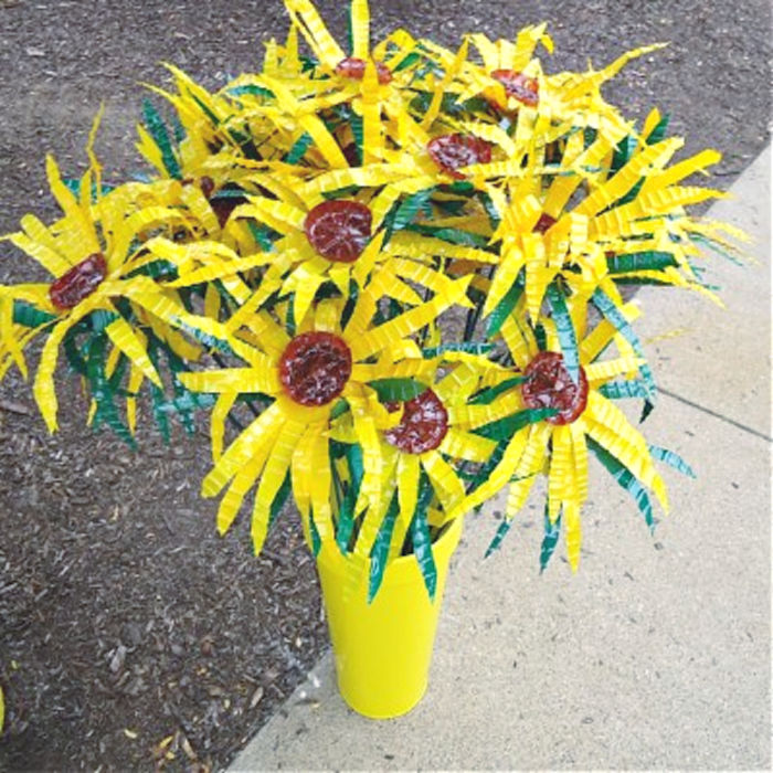 sunflowers made from recycled water bottles