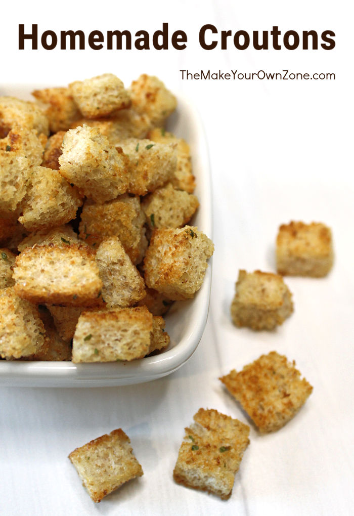 A bowl of homemade croutons