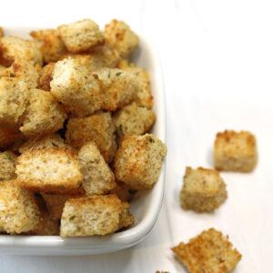 A bowl of homemade croutons