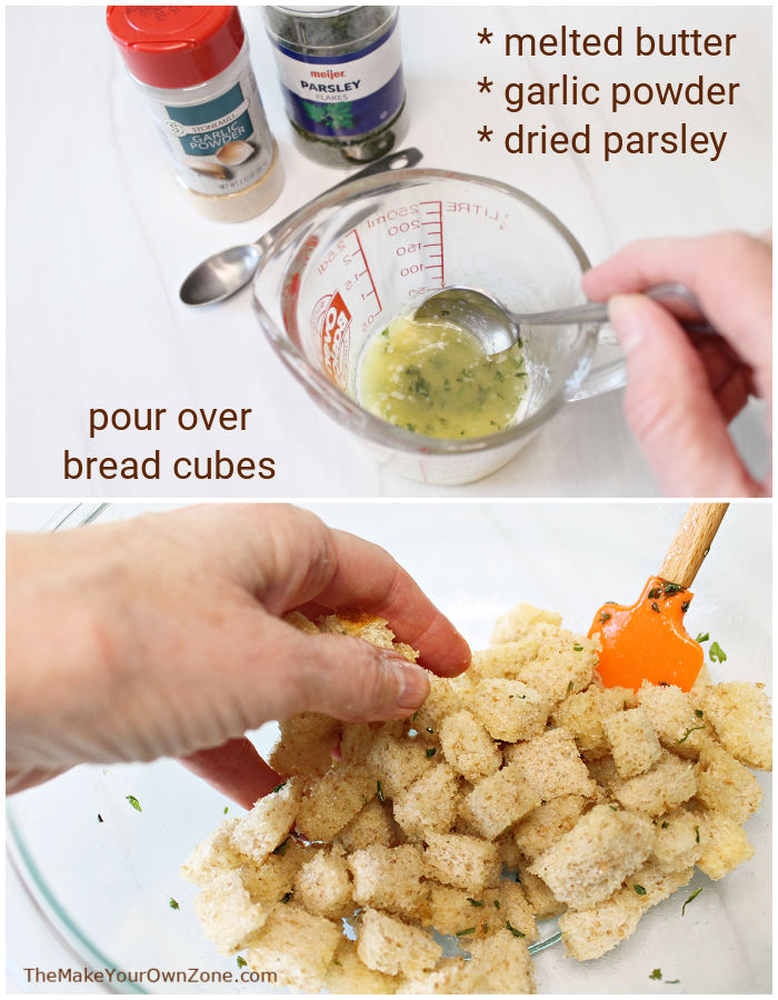 making homemade croutons