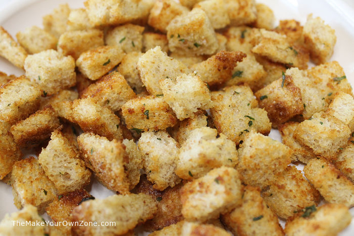 A plate of homemade croutons