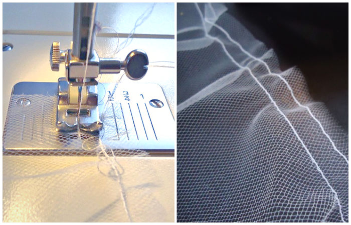 sewing a homemade wedding veil