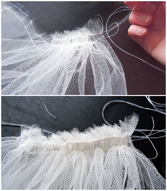 Gathering tulle to make a homemade bridal veil