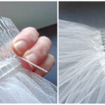Sewing a hair comb to tulle to make a homemade bridal veil