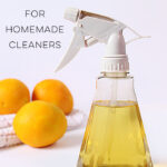 A bottle of homemade cleaning spray made with homemade scented orange vinegar