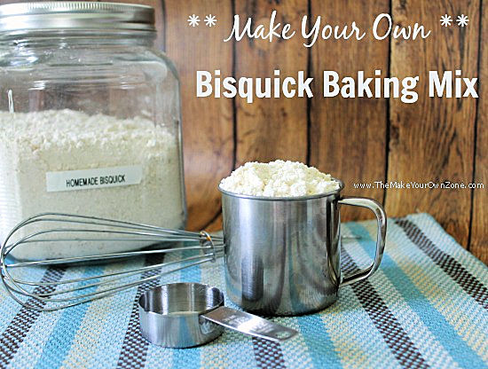 A jar and a cup of homemade bisquick baking mix