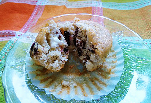 Homemade muffin cut on a plate