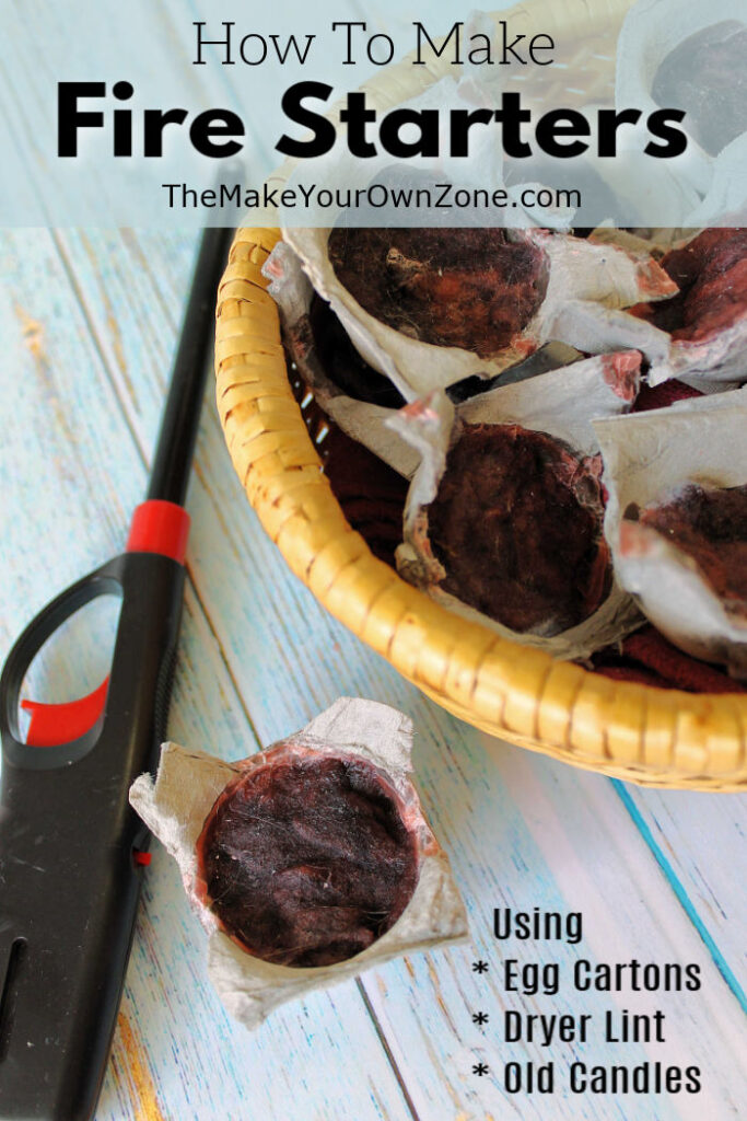 A basket of homemade fire starters made from egg cartons and lint