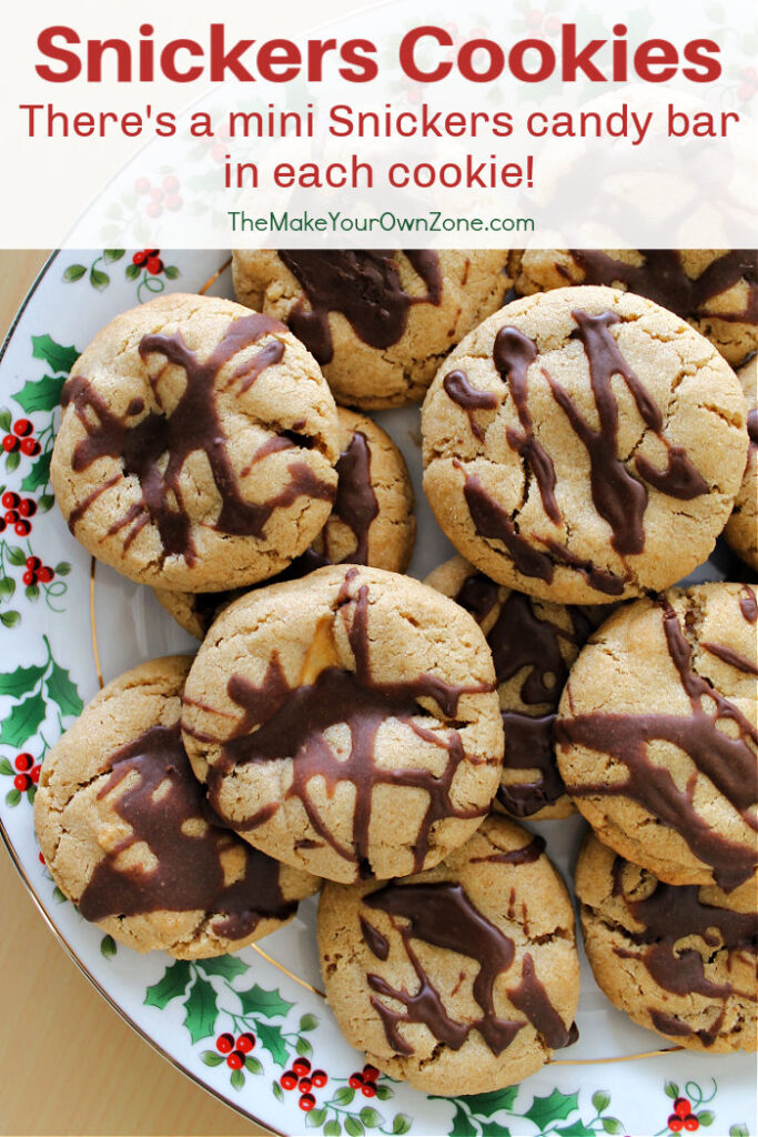 Snickers candy bar cookies on a plate