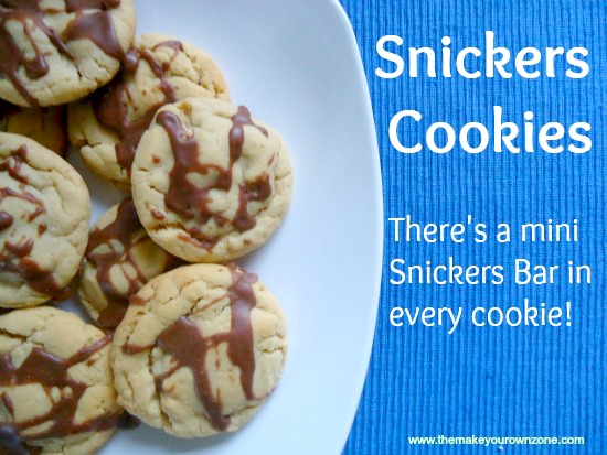 homemade cookies with a snickers bar inside
