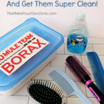 combs and hairbrushes with borax and dish soap for cleaning