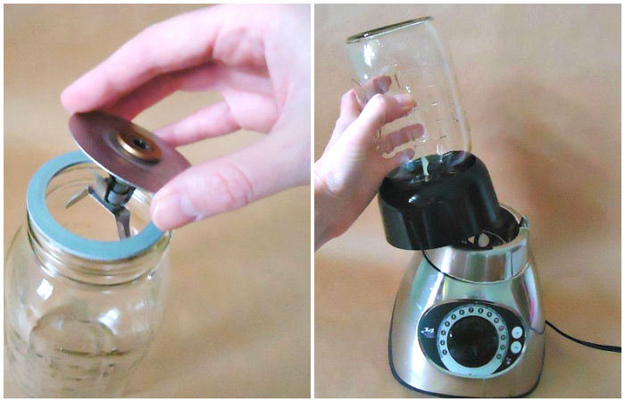 putting a canning jar on a blender