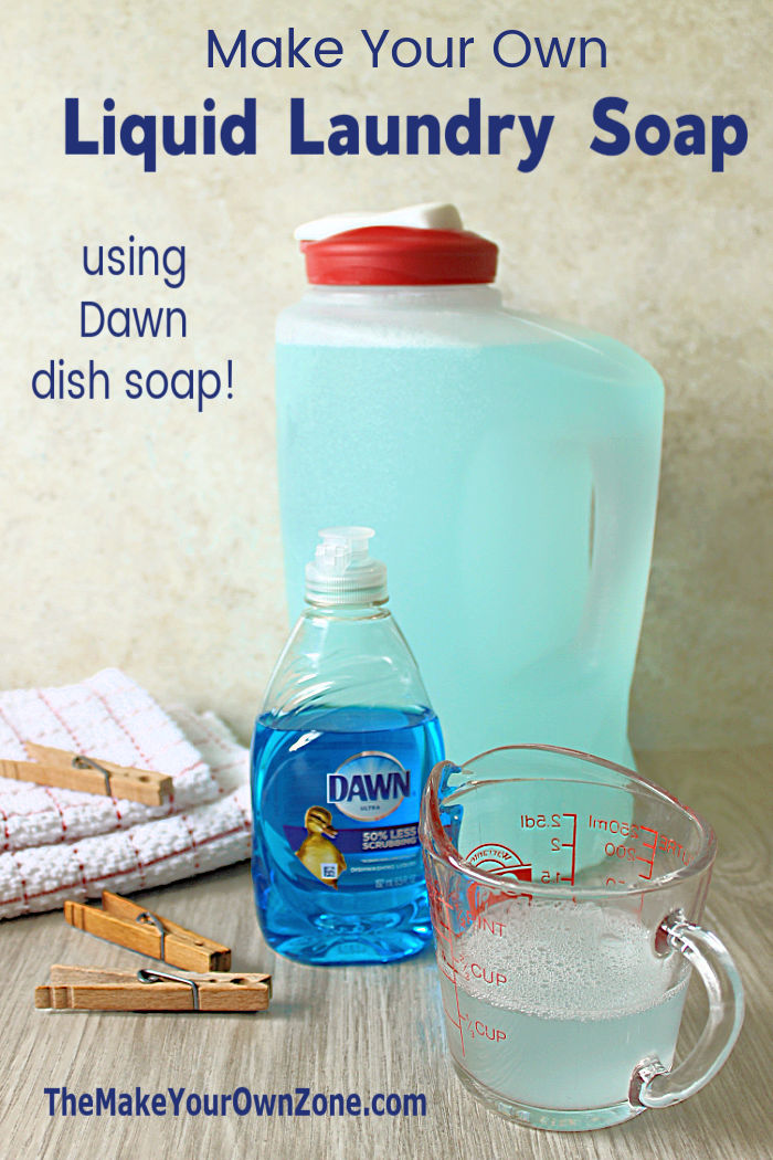 A gallon of laundry detergent made with Dawn dish soap