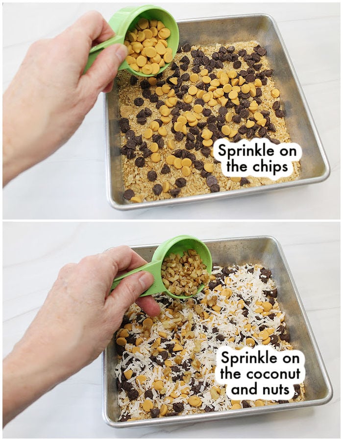 adding toppings to magic bars