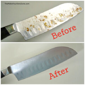 cleaning a rusty knife with barkeepers friend