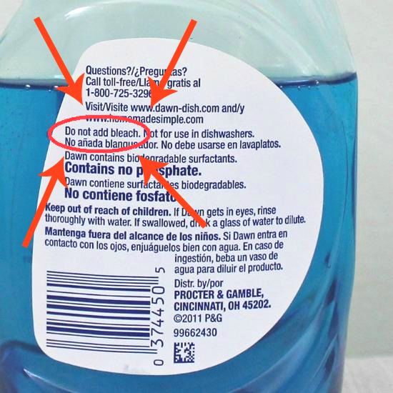 the label on a dawn dish soap bottle