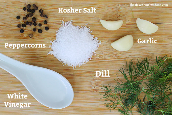 Ingredients to make homemade 24 hour dill pickles