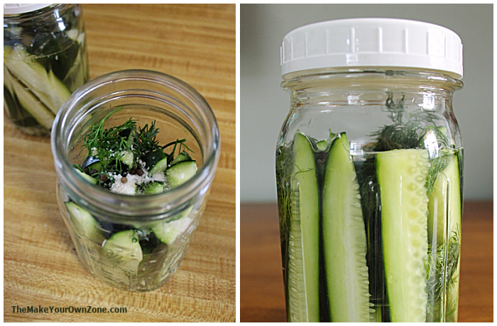 Making homemade pickles in a quart canning jar