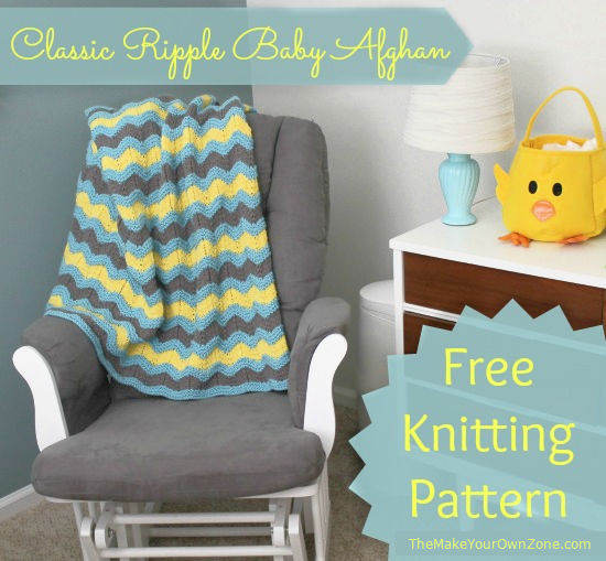 A knit baby afghan on a rocking chair