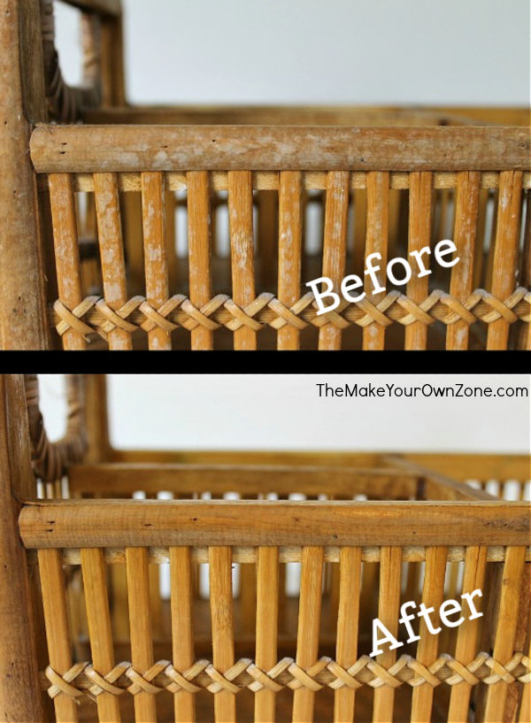 a wooden basket cleaned with homemade wood restoration mix