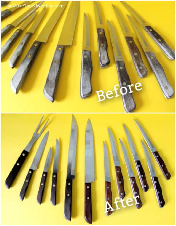 using a homemade wood restoration treatment on wooden knife handles