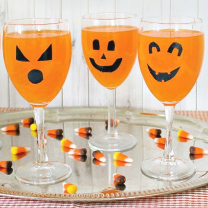 Halloween pumpkin face jack-o-lantern drinking glasses