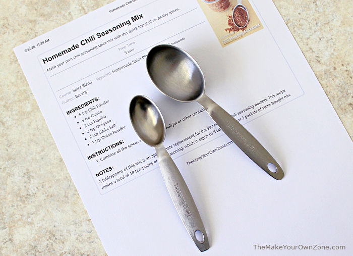 A recipe with measuring spoons
