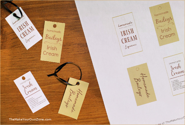 Gift tags for homemade irish cream