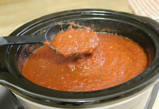 homemade red sauce in the crockpot