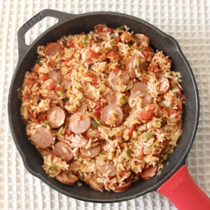 homemade jambalaya in a skillet