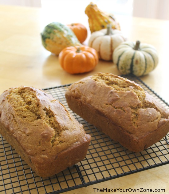 Moist and delicious pumpkin nut bread made in small size loaf pans - perfect for gift giving!