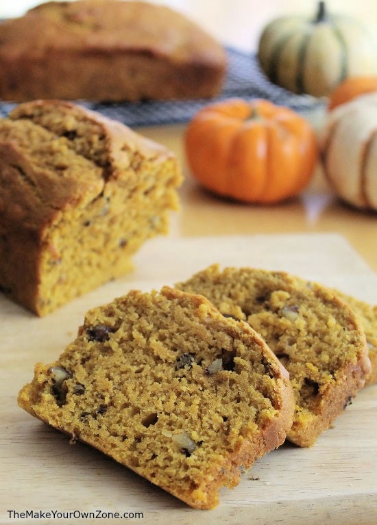 slices of homemade pumpkin nut bread