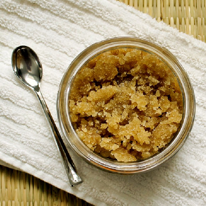 a jar of brown sugar body scrub