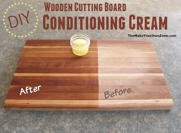 conditioning a wood cutting board with homemade cream