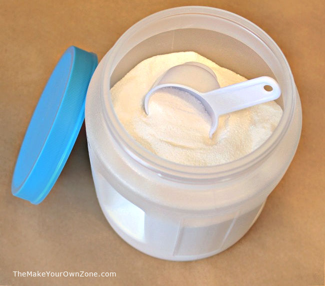 A container of homemade laundry soap
