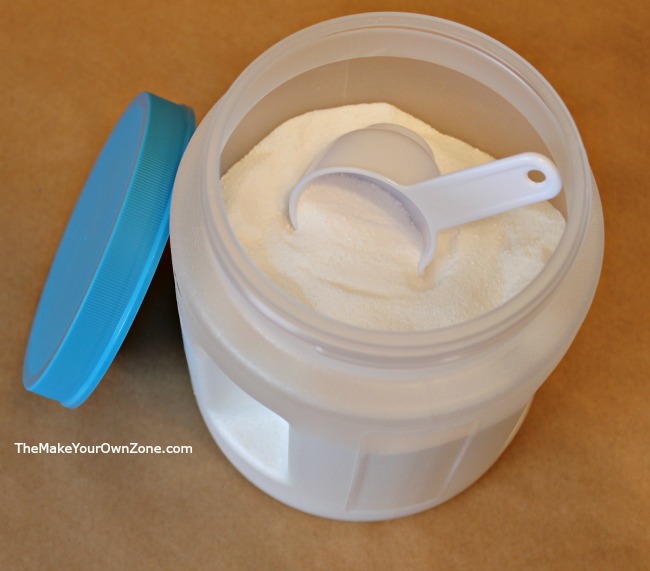 Make your own powdered laundry soap with three quick and simple ingredients - no grating of bar soap needed!