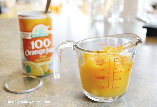 orange juice concentrate used to make a DIY orange julius drink