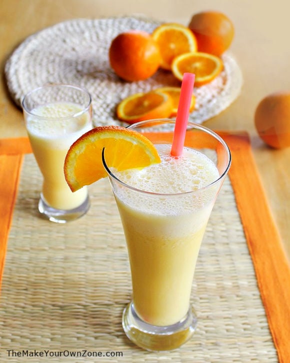 A homemade orange julius drink