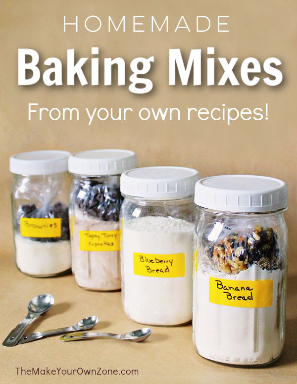 four jars of homemade baking mixes