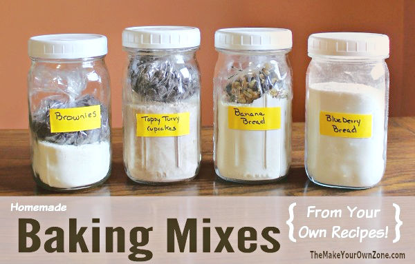 four jars of homemade baking mixes