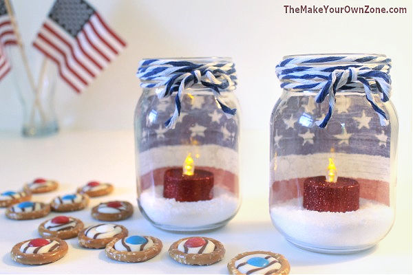 Red, white, and blue jars for the 4th of July