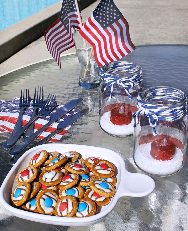 Red, white, and blue jars and treats
