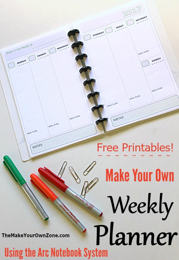 Make your own weekly planner with these free printable pages for 2017 - Half size pages that work perfectly in a junior size Arc notebook system