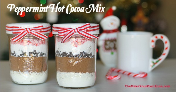 Peppermint Hot Cocoa - can be used as a layered mix in a jar for gift giving - free printable label too!