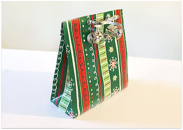 A gift bag made from gift wrap paper