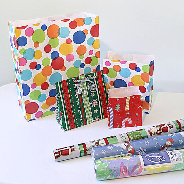 gift bags made using wrapping paper