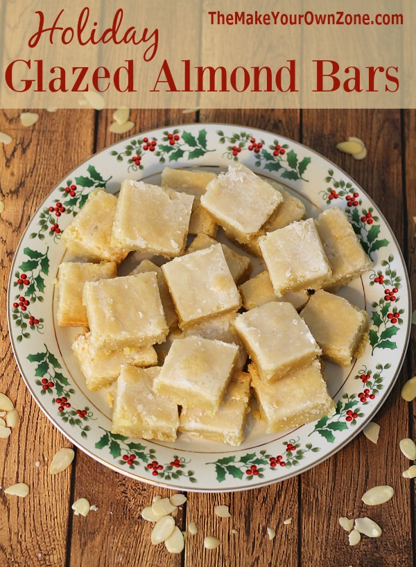 Glazed Almond Bars - Rich, moist, and sweet, these bars make the perfect treat especially around the Christmas holidays!